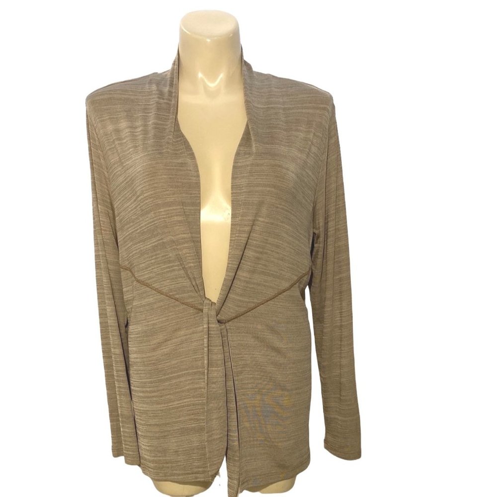 Coldwater Creek XL Cardigan Travel Knit Topper Heather Brown Beige Tie Front
